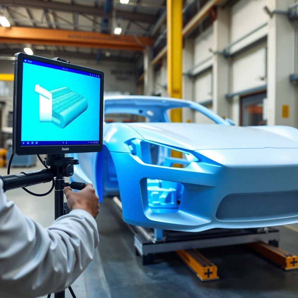 large automotive body parts inspection using 3D scanning technology in manufacturing facility