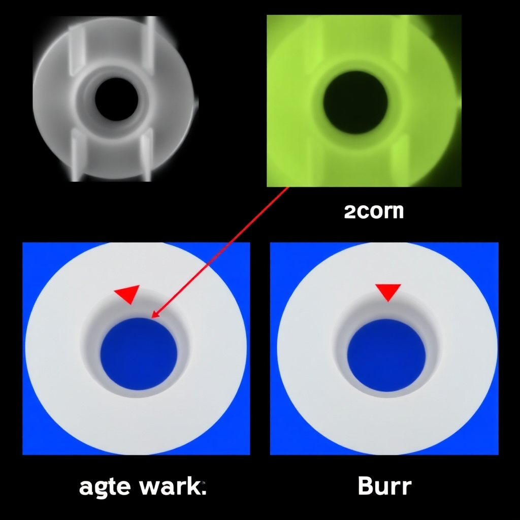 injection molded plastic parts defect inspection showing gate marks and burr detection